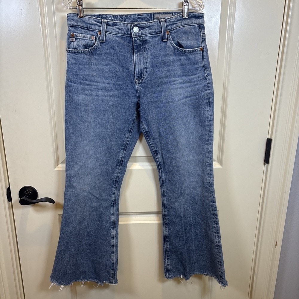 AG Adriano Goldschmied Angeline Mid Rise Flare Jeans Size 30 Raw Hem Japan